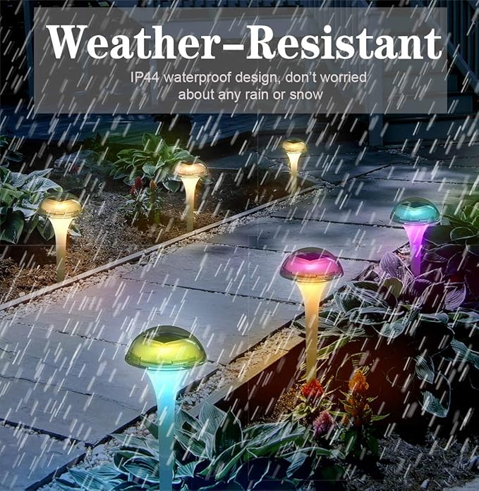 pearlstar Solar Lights Outdoor Mushroom Garden Pathway Lights LED Landscape Lighting Waterproof for Path Lawn Patio Yard Walkway Driveway, 2 Lights Effect,White&Color Changing Light(6pack)