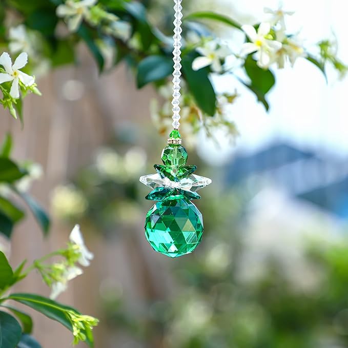 H&D Hanging Crystal Angel Suncatcher Rainbow Maker Guardian Angel Ornament for Home Window Decor (Green)