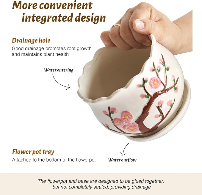 Ceramic Plant Pots with Drainage Holes and Saucers, Round Flower Pots for Indoor Plant, 3.9/5.2/6.7 Inches Small Flower Planters Set of 3