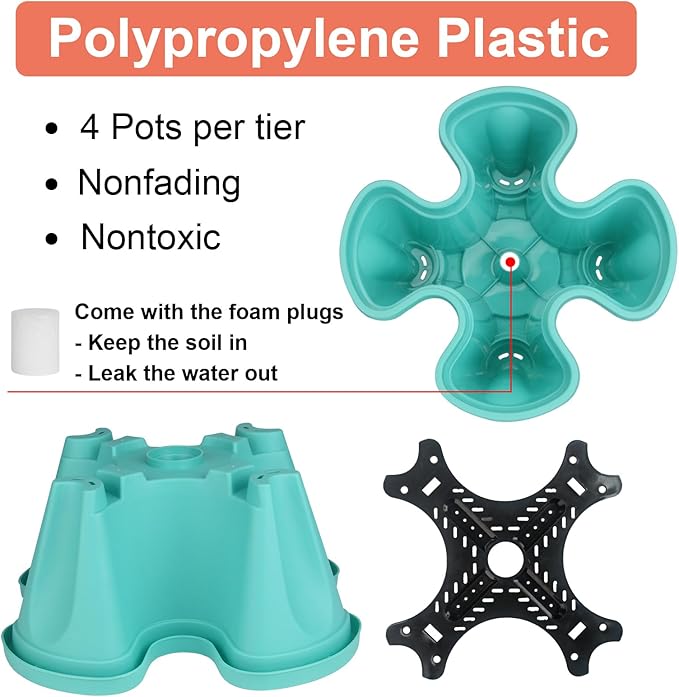 DUNCHATY Stackable Vertical Garden Planter with Wheels, 5 Tier Herb Planter Pots for Growing Vegetables and Succulents, Teal