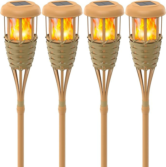 Solar Outdoor Lights, Solar Torch Lights Outdoor Flickering Flame, Outdoor Decorations for Patio Path Yard - 4 Pack