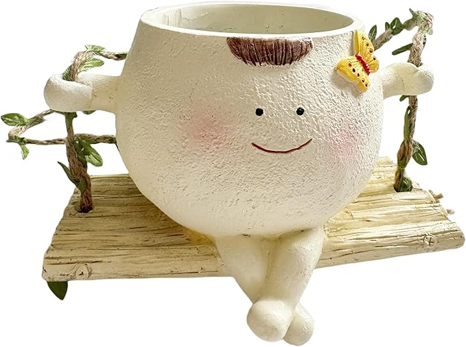 SUQ I OME Hanging Baby face Planter Pot with Butterfly Decorations,Indoor and Outdoor Resin Hanging Pot Decor