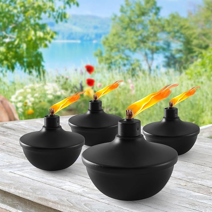 6 Pack Metal Table Top Torches,23.5 oz Citronella Torches for Outside,Refillable Flame Light Torch with Wicks and Covers for Party, Garden Decor,DIY