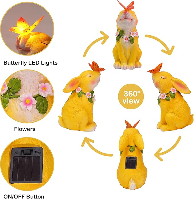 Attivolife Solar Rabbit Garden Light, Outdoor Bunny Statues Patio Ornament Decor for Lawn Balcony Yard, Perfect Housewarming Gifts for Mum Grandmom on Birthday Mother's Day