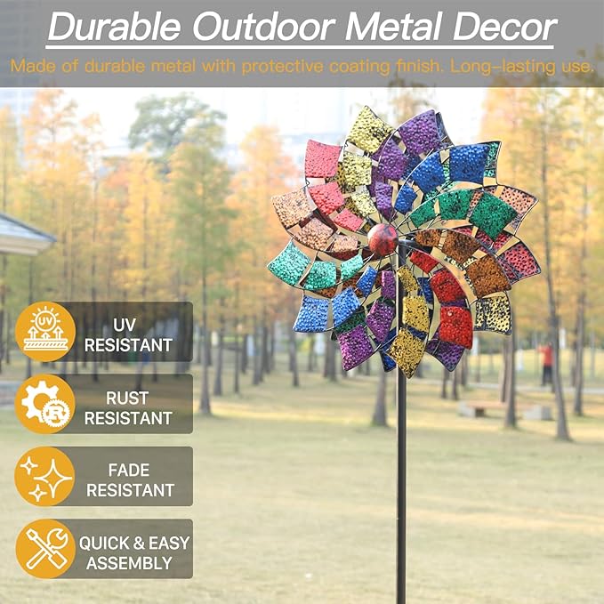 Yard Garden Wind Spinners - Large Outdoor Wind Spinners with Metal Stake, Yard Art Lawn Garden Decor (24" W x 84" H)