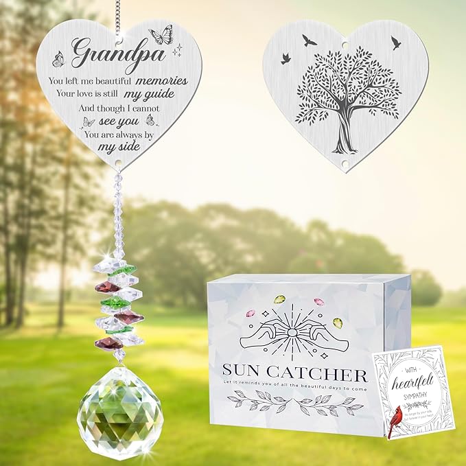 Sympathy Gifts for Loss of Grandfather,Memorial Crystal Suncatcher,Memorial Gifts for Loss of Grandpa,Hanging Crystals Ornament for Window Rainbow Maker Prisms Home Decor Gift