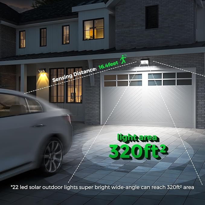 JSOT 22LED Solar Motion Sensor Lights Outdoor, Solar Lights Outdoor Waterproof IP65, Bright Wall Security Lighting for Outside Yard Front Door Fence - Cool White