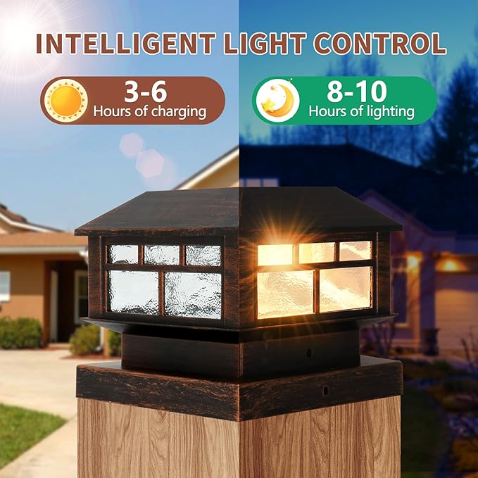 Solar Post Cap Lights Bronze Fence Deck Post Light Solar Powered Fit 3.5x3.5 4x4 5x5 Wooden Posts 8 Packs