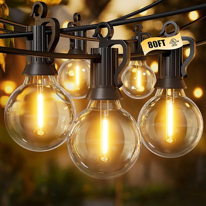 Brightown Outdoor String Lights - Connectable Commercial LED Patio String Lights with G40 Globe Plastic Bulbs, All Weatherproof Hanging Lights for Outside Backyard Porch (80 FT - 40 LED Bulbs)