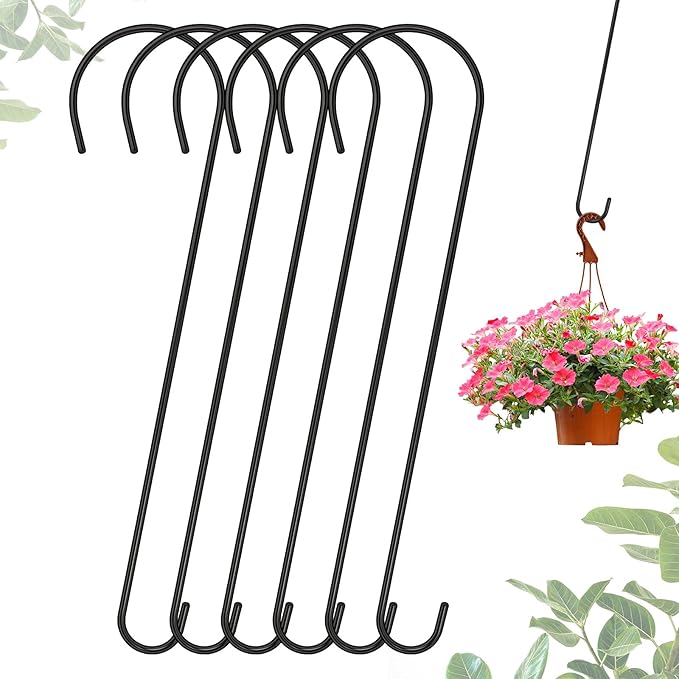 6 Packs 24 Inch Long S Hooks for Hanging Plants,Extra Large S Hooks,Metal Bird Feeder Hooks, Rustproof Garden Planter Hanger for Tree Branch, Basket, Lanterns, Wind Chimes, Outdoor Use