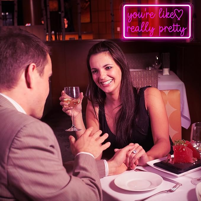 You're Like Really Pretty Neon Sign for Wall Decor, Dimmable LED Neon Lights for Bedroom, USB Powered Light Up Signs for Home Birthday Party Wedding Beauty Salon Decoration Pink LED Neon Signs