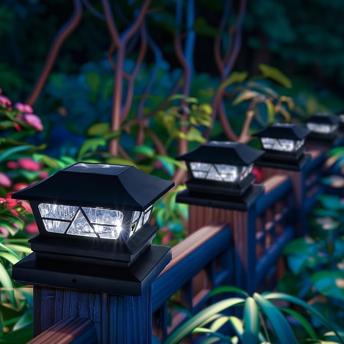 TW SHINE 2 Pack Solar Outdoor Fence Post Lights, 2 Modes Post Cap Lights Waterproof Color Changing Warm White/Cool White for Yard, Garden, Porch, Patio Decor, for 4x4 5x5 6x6 Wood Posts