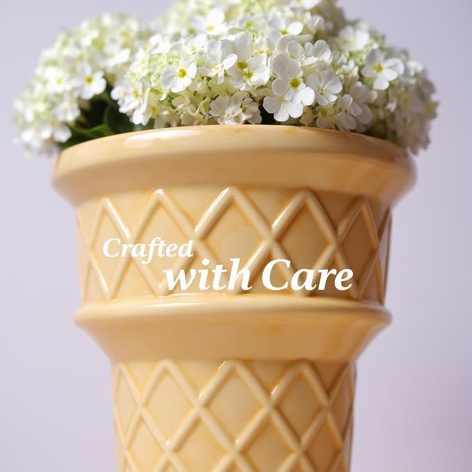 Fun & Unique Giant Ice Cream Cone Planter & Vase Quirky Large Ceramic 12” Tall Indoor Outdoor Vase for Plant Lovers – Perfect for Multiple Plants or Statement Garden Art
