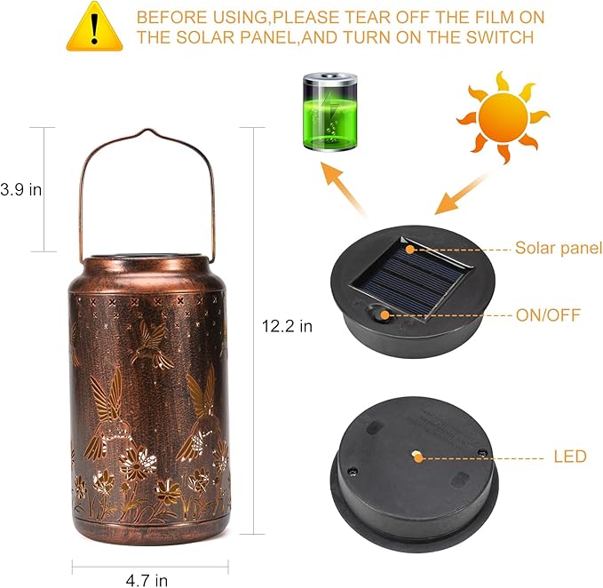 Solar Lanterns Outdoor Waterproof Hanging Hummingbird Solar Lights Outdoor Decorations Gifts for Women Mom Grandma LED Lanterns Garden Decor Outside for Yard, Patio, Backyard