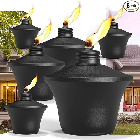 6-Pack Citronella Tabletop Torches, 14.5 oz Table Top Torches for Outdoor, Metal Oil Burner Candles, Garden Torches with Fiberglass Wick for Yard, Patio, Deck, Garden, Party, Landscape