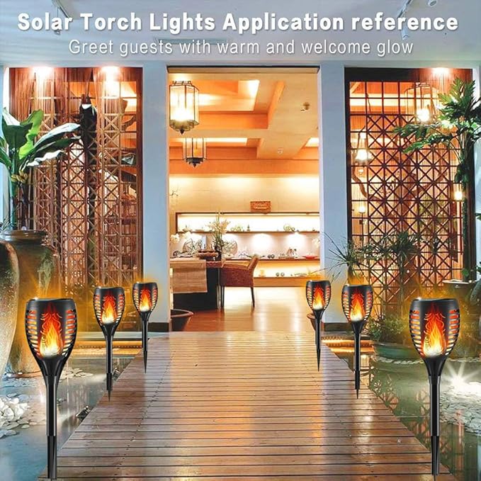 Solar Lights Upgraded 43" Tiki 96 LED Waterproof Flickering Flames Torch Lights Outdoor Solar Spotlights Landscape Decoration Lighting Dusk to Dawn Auto On/Off Security Torch Light (4 Pack)