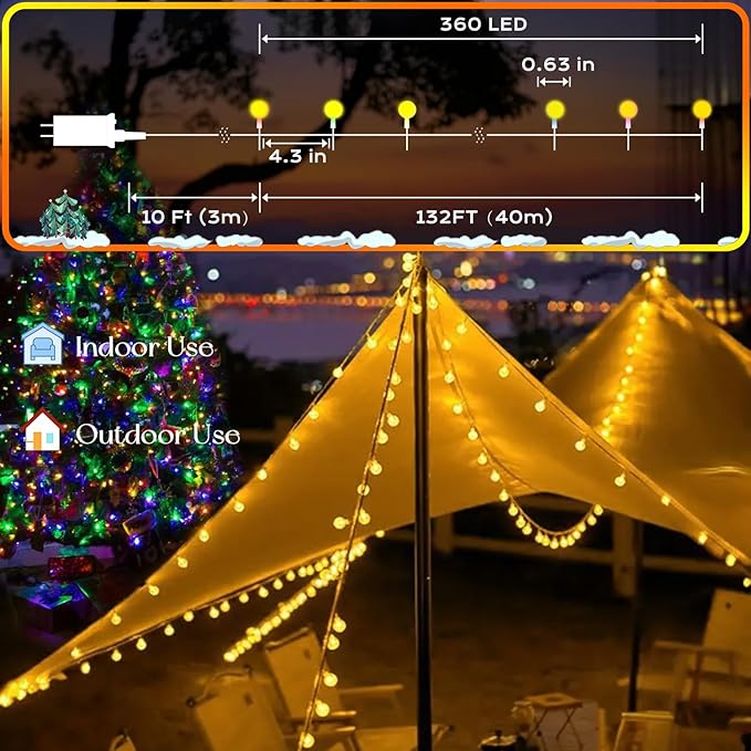 360 LED String Lights 82ft, 8 Lighting Modes Plug in Fairy String Lights for Bedroom Classroom Patio Garden Wedding Party Christmas Outdoor Indoor Decorations Warm White