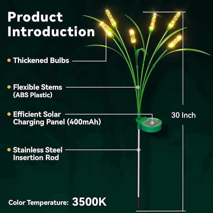 Solar Garden Lights 2 Pack, 16LED Swaying Solar Lights for Mother's Day, 30 Inches Waterproof Garden Solar Lights for Pathway Yard Outdoor Garden Decor, Gardening Gifts, Warm White