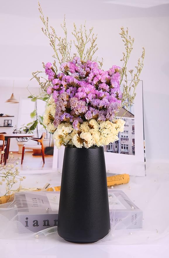 Simple Vase for Flowers Plants, Matte Vases for Modern Table Shelf Home Decor Wedding Boho Decor, 6" H Frosted Elegant Ceramic Vase for Pampas Grass Fluffy Stem Bouquet Lavender Flowers (Black, 4)