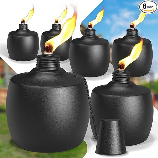 6-Pack Citronella Tabletop Torches, 21.5 oz Table Top Torches for Outdoor, Metal Oil Burner Candles, Garden Torches with Fiberglass Wick for Yard, Patio, Deck, Garden, Party, Landscape