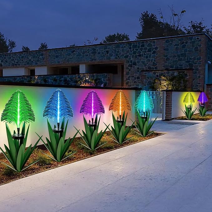 Metal Outdoor Decoration Gift Metal Agave Plants Outdoor Decor, Metal Agave Yard Art Garden Lights Solar Outdoor, 7 Color Changing Garden Yard Pathway Xmas Decor Waterproof (1pcs Green)
