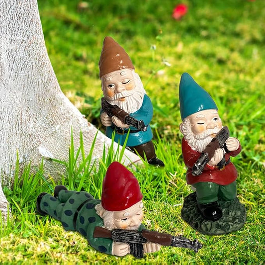 3Pcs Military Soldier Garden Gnomes with Guns AK47, Funny Army War Combat Defender Gnome Statue Figurines, Indoor Outdoor Patio Yard Lawn Desktop Ornament Decor,Valentine's Day Men Gift
