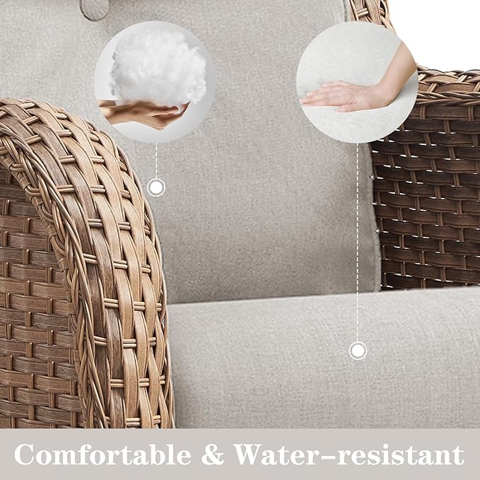 Outdoor Swivel Rocker Patio Chairs - 360 Degree Swivel Glider Seating 350LBS Weight Capacity 3 Piece Wicker Rocking Chairs Set with Side Table for Porch Balcony Deck, Yellow/Beige