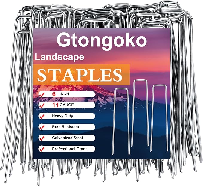 Gtongoko 120 Pack Galvanized Landscape Staples Garden Stakes Plant Cover Stakes 6 Inch 11 Gauge Lawn Staples Fence Stakes Ground Stakes for Landscaping Securing Weed Barrier Fabric