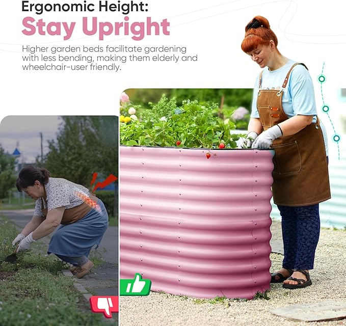 KING BIRD Raised Garden Bed 2.85 ft Tall 9 in 1 Galvanized Planter Garden Box Outdoor for Gardening, Deep Root Vegetables, Flowers 78.7X23.6X34.2 in, Pink