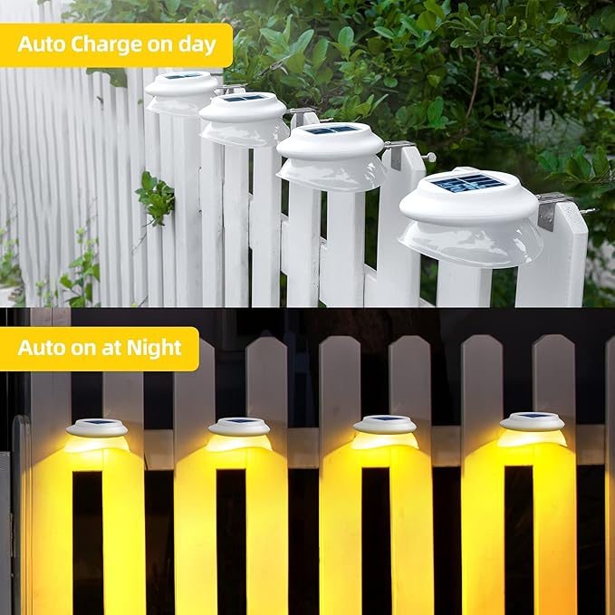 ROSHWEY Backyard Lights, 6 Pack Solar Fence Lights with 9 LED Waterproof Outdoor Gutter Lights for Eaves Garden Landscape Yard (Warm White)