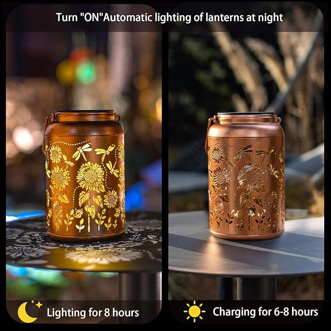 Solar Lanterns Dragonfly Lights Outdoor Decor Hanging Lantern Waterproof Metal LED Sunflower Light Decorative Garden,Yard,Patio,Lawn,Christmas Gifts for Women Mon Grandma