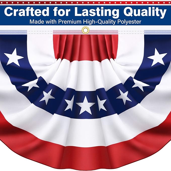 8 Pack USA Pleated Bunting Fan Flags, 1.5x3 Ft Patriotic Half Fan Banner American Flag Decoration Bunting for Outside Red White and Blue Decor Independence Day Memorial Day 4th of july Decorations