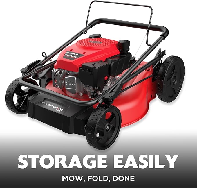 PowerSmart 21-inch Gas Push Lawn Mower, 144cc 4-Stroke Engine with Easy Adjustable Cutting Height, High Wheels, 2-in-1 with Mulch, Bag