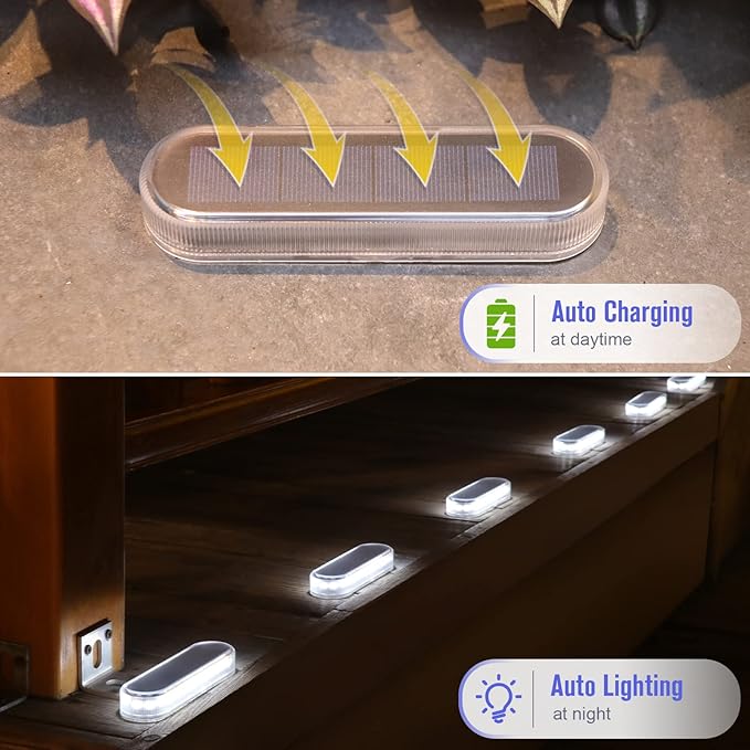 Honalia Solar Driveway Lights Outdoor 6 Pack, Dock Lights Solar Powered Waterproof IP68, Solar Deck Lights Cool White Driveway Markers Concrete Step Lights for Driveway Deck Stairs Marine Dock Runway