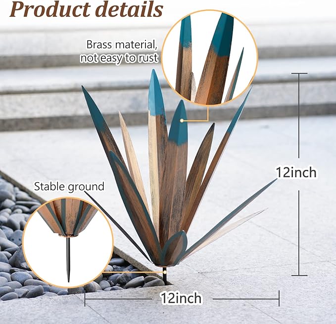 Tequila Rustic Sculpture, 2Pack DIY Rustic Hand Painted Metal Agave, Metal Agave Plant Home Decor, Garden Yard Sculpture Lawn Home Art Decoration Statue, Garden Ornaments Outdoor Decor (Small)