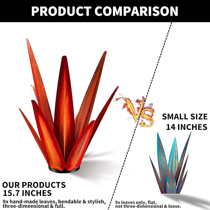 Large Tequila Rustic Sculpture, Rustic Metal Agave Plants for Outdoor Patio Yard, Home Decor Hand Painted Metal Agave Garden Yard Statue, Outdoor Lawn Ornaments Yard Stakes (Red - M)