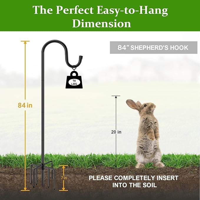 84" Shepherds Hooks for Outdoor with 7 Prongs Base, Heavy Duty Bird Feeder Pole for Hanging Lantern, Hummingbird Feeder, Shepherds Hook for Bird Feeders for Outside,1 Pack, Black