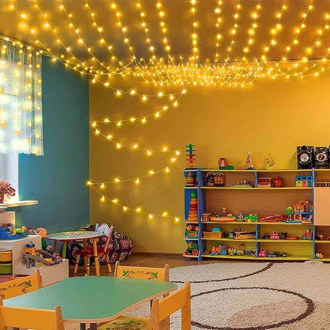 KNONEW 600ft 1500 LED Christmas String Lights Outdoor 8 Lighting Modes & Timer Dimmable Fairy Light Plug in Waterproof for Xmas Roof Yard Tree Wedding Party Holiday Decorations (Warm White)