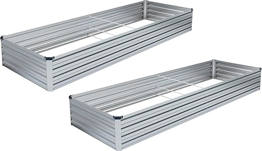 MGNO 2pcs 8x2x1FT Galvanized Raised Garden Bed-Outdoor Planter Box for Vegetables-Metal Garden Bed,Rectangle Planting Box for Herb,Flower