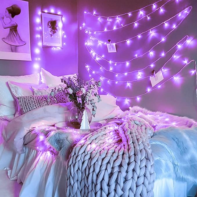 JMEXSUSS Purple Christmas Lights Indoor Outdoor Clear Wire, 66ft 200 LED Purple Lights for Christmas Tree, 8 Modes Purple String Lights Plug in for Christmas Bedroom Garden Party Xmas Decorations