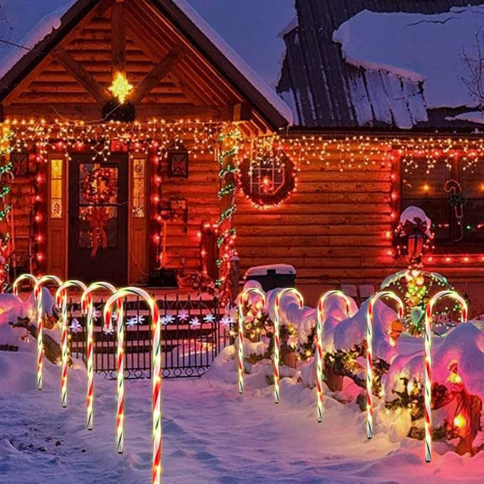 26" Christmas Decorations Outside Candy Cane Lights, Set of 10 Pack Landscape Path Lights for Yard Patio Garden Walkway Festival Holiday, Red & Green
