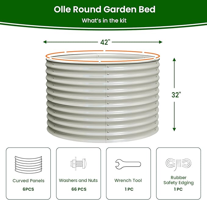 Olle 32" Tall, Raised Beds for Gardening Galvanized Raised Garden Beds Round Garden Bed Metal Flower Bed Outdoor, Backyard Garden Planter Box, Ivory