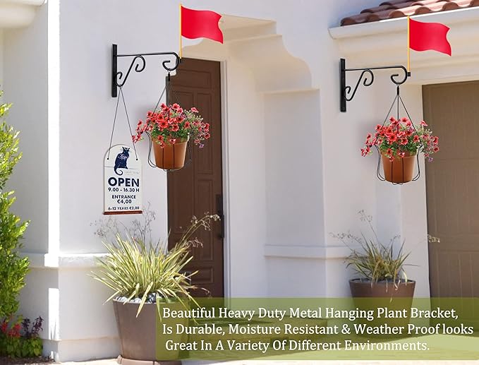 Plant Hangers Outdoor 2 Pack Hanging Basket Hooks,12in Metal Plant Bracket Wall Hooks for Hanging Flower Basket,Hanging Plant Holder