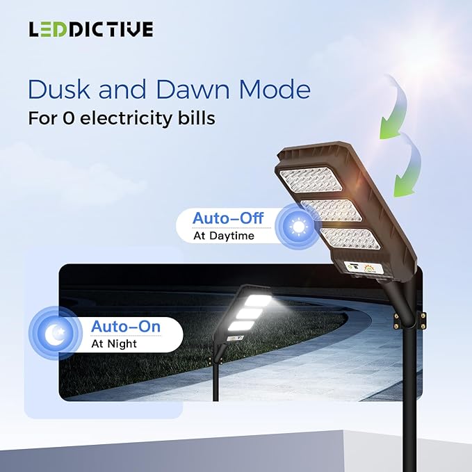 Solar Street Light Outdoor, 6500K Dusk to Down Motion Sensor, LED Solar Powered Street Lamp Outdoor with Remote Control for Parking lot