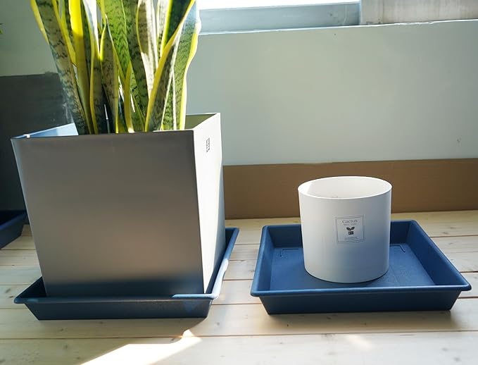 Square Plant Saucer 14 Inch 5 Pack，Plant Stand Plant Trays for Pots Heavy Duty Plastic Plant Saucers for Indoors Outdoors, Flower Pot No Holes Plant Lover Gardening Gifts