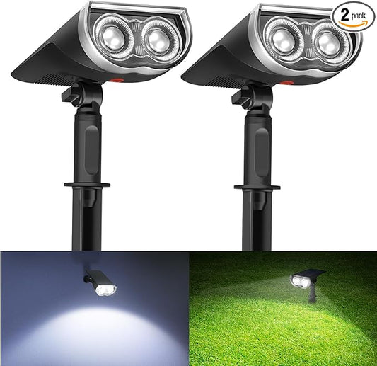 Consciot Solar Spotlights Outdoor, IP67 Waterproof 2-in-1 Solar Spot Lights Daylight, Durable Christmas Decorations Lights for Garden Yard Pathway Driveway Porch Walkway, Auto On/Off, 2 Pack