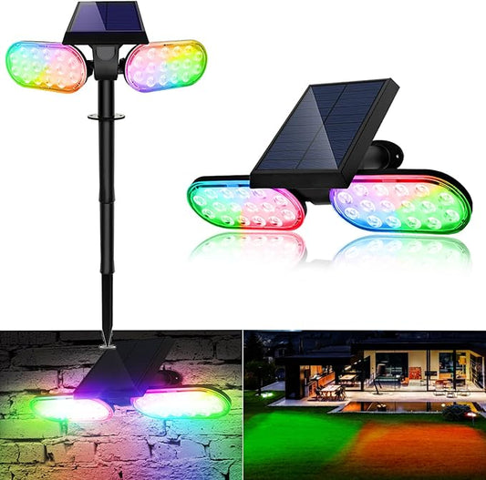 EMANER Solar Spot Lights for Outside, Dusk to Dawn Color Changing Solar Lights, 5 Light Modes Landscape Lighting with Stake, Solar Pathway Lights for Halloween Christmas Outdoor Decorations, 1Pack