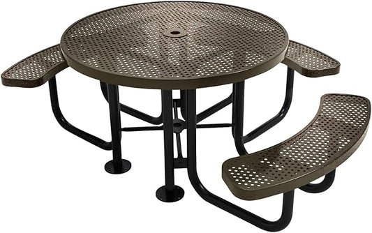 Heavy-Duty Portable Outdoor Picnic Table with Umbrella Hole, Punched Steel Patio Dining Furniture Made in America (46" Round Top, Textured Gold Vein)