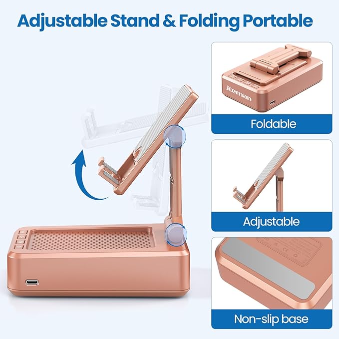 Jteman Portable Phone Stand with Speaker Bluetooth Wireless,Gifts for Men Women,Birthday for Women Men,Kitchen Gadgets for Men,Phone Holder for Desk - Rose Gold