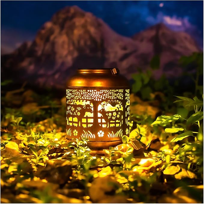 Cow Solar Lanterns Outdoor Waterproof Hanging Solar Lights Cow Gifts for Women Men Mom Metal Decorative LED Outdoor Lanterns for Patio, Lawn, Landscape, Garden Decor, Yard Decorations